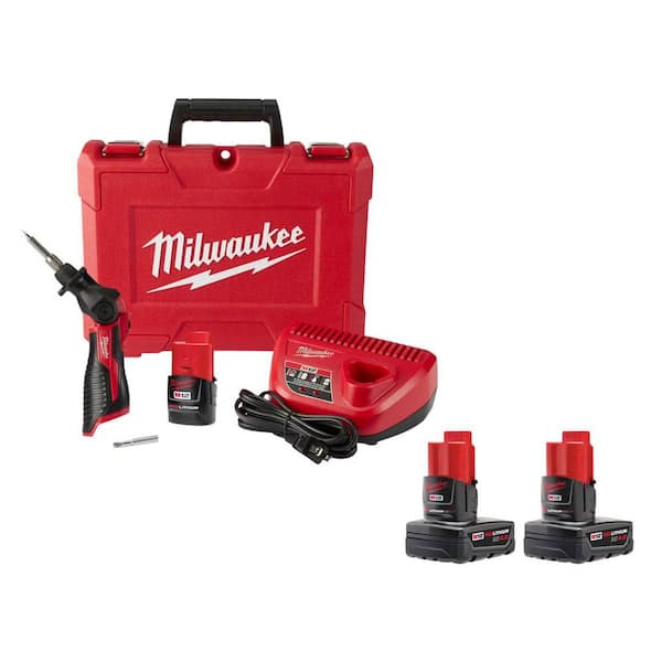 M12 12-Volt Lithium-Ion Cordless Soldering Iron Kit with (1) 1. 5Ah Batteries, Charger, Hard Case, & 4. 0Ah (2-Pack)