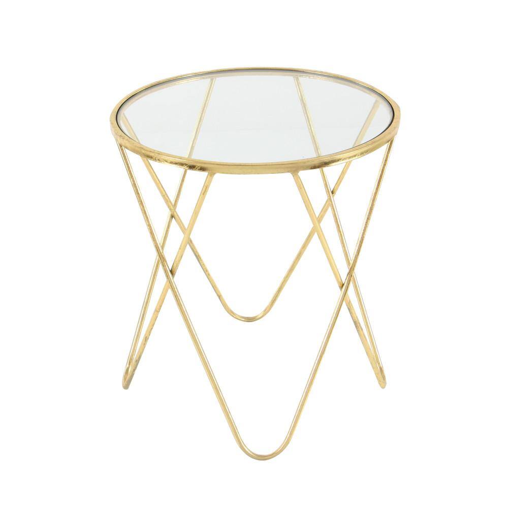 Gold Metal and Glass Round Accent Table Set