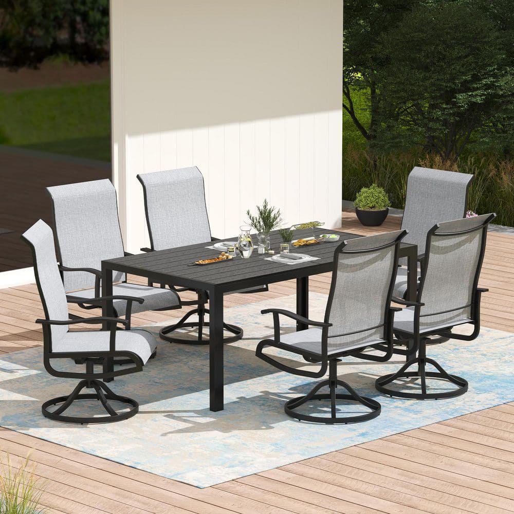7-Piece Metal Outdoor Dining Set with 6-Swivel Patio Chairs and Rectangular Table, Patio Dining Table (Set for 6)