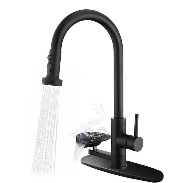 3-in-1 Kitchen Faucet with Press-Type Glass Rinser, High-Arc Pull-Down Sprayer Faucet, 3 Function Spray Mode