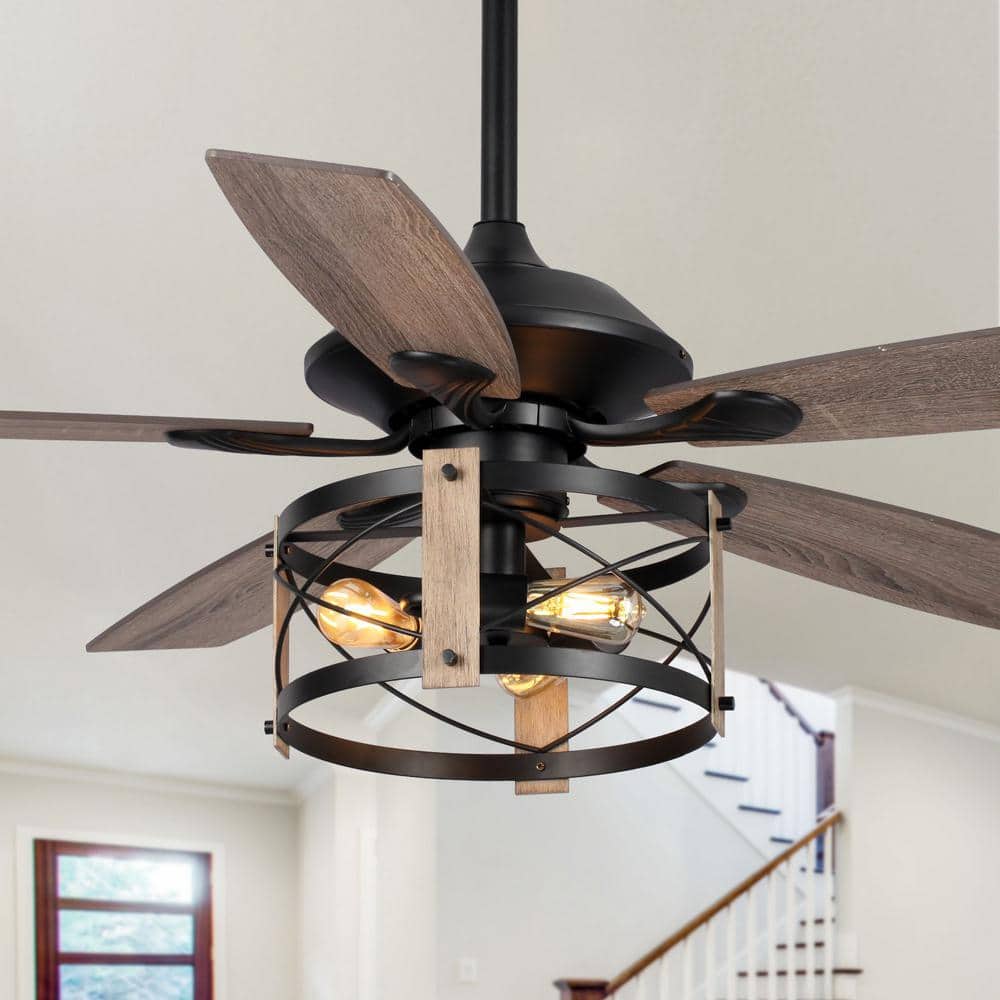 Wisner 52 in. Indoor Black Industrial Downrod Mount Ceiling Fan with Light Kit and Remote Control price history on PriceWatchPro