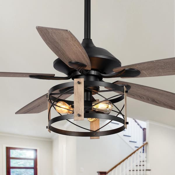 Parrot Uncle Wisner 52 in. Indoor Black Industrial Downrod Mount Ceiling Fan with Light Kit and Remote Control