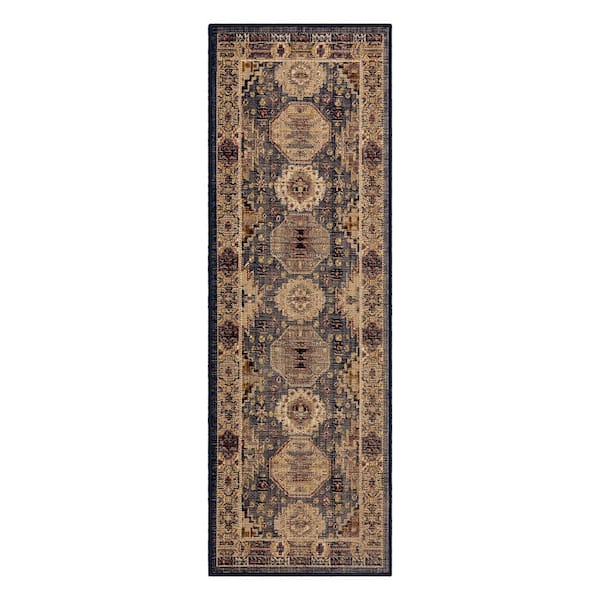 Home Decorators Collection Tristan Navy 2 ft. x 6 ft. Runner Medallion Indoor Area Rug