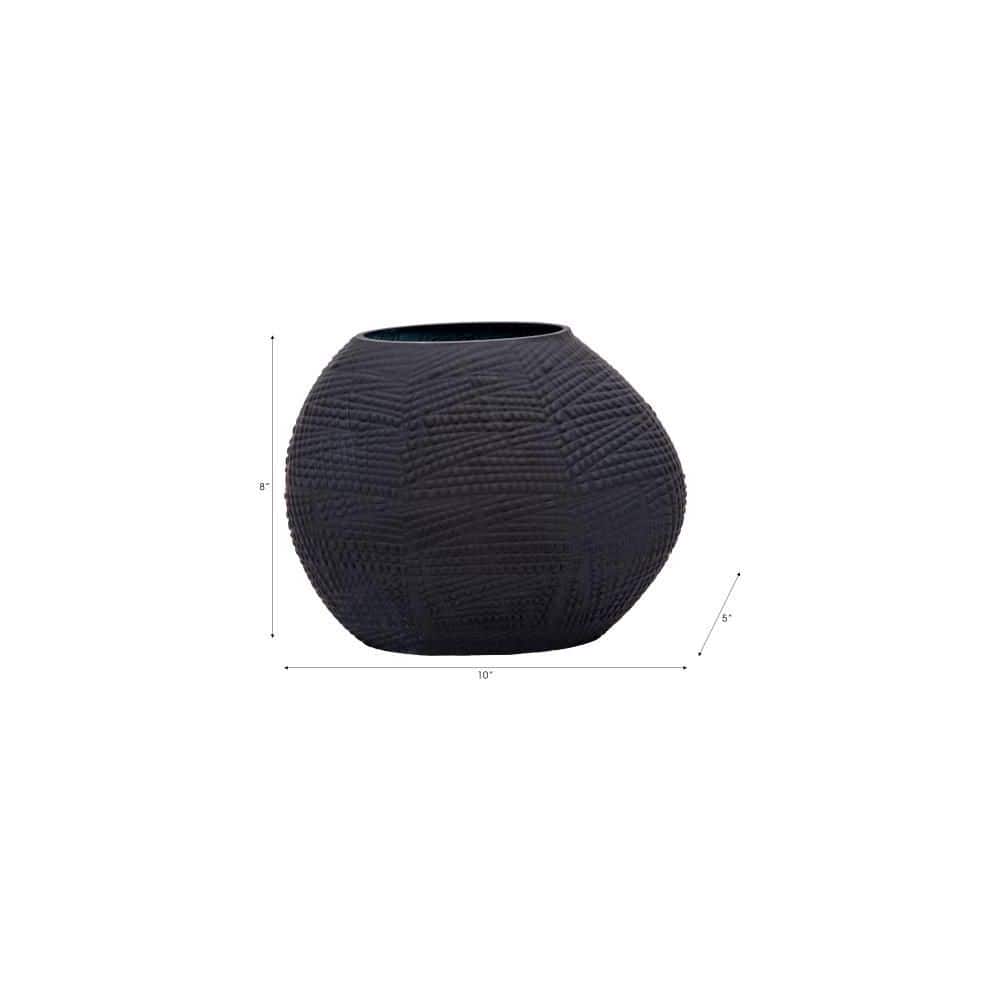 Black Textured Glass 8" Vase for Table Centerpieces