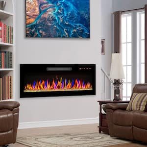 36 in. Wall Mounted Electric Fireplace Recessed Ultra Thin Tempered Glass Front Heater with Remote and Multi-Color Flame