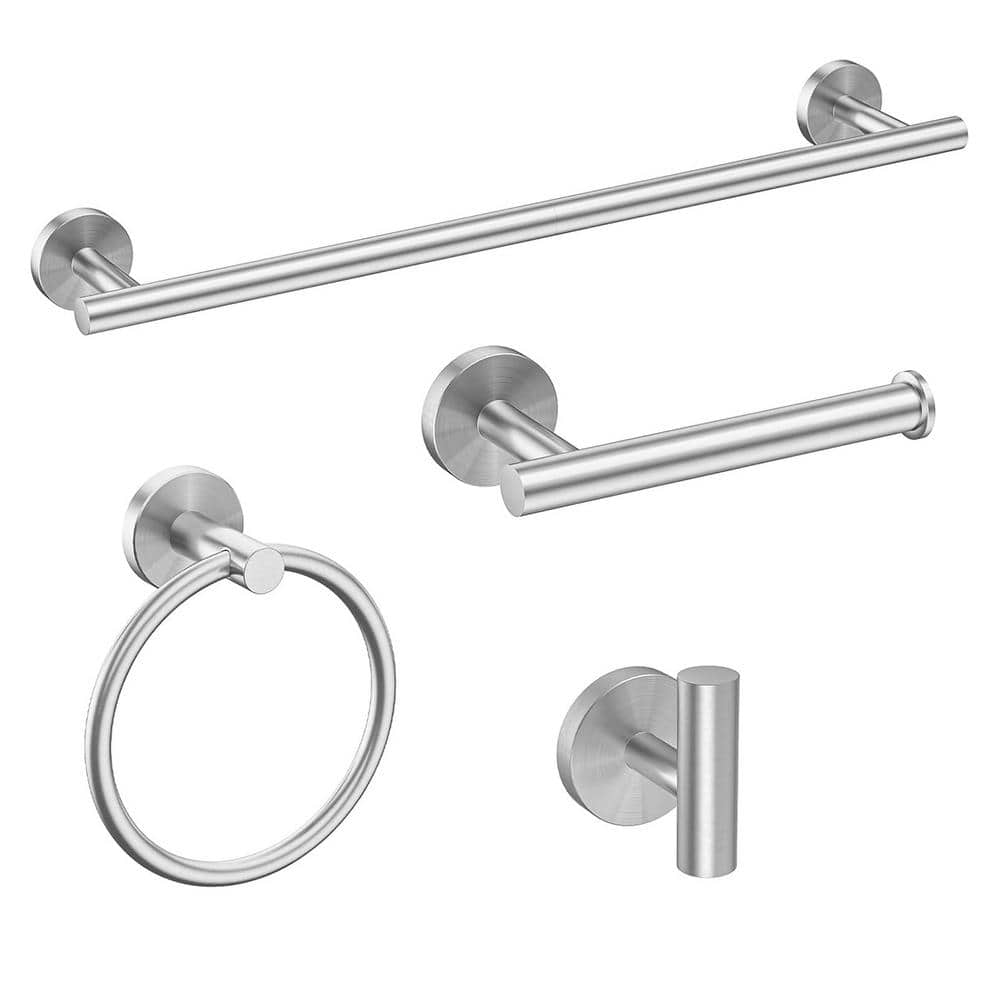 Brushed Nickel 4-Piece Stainless Steel Bathroom Hardware Set