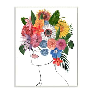 "Female Portrait Lips Multi-color Floral Arrangement" by Annie Warren Unframed People Wood Wall Art 10 in. x 15 in.
