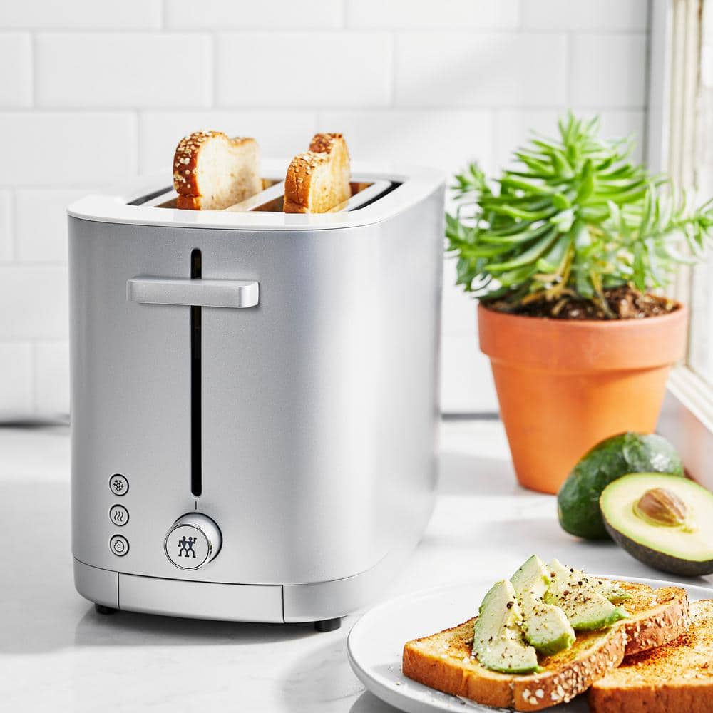 Silver Digital 2-Slice Toaster with Wide Slot and Crumb Tray