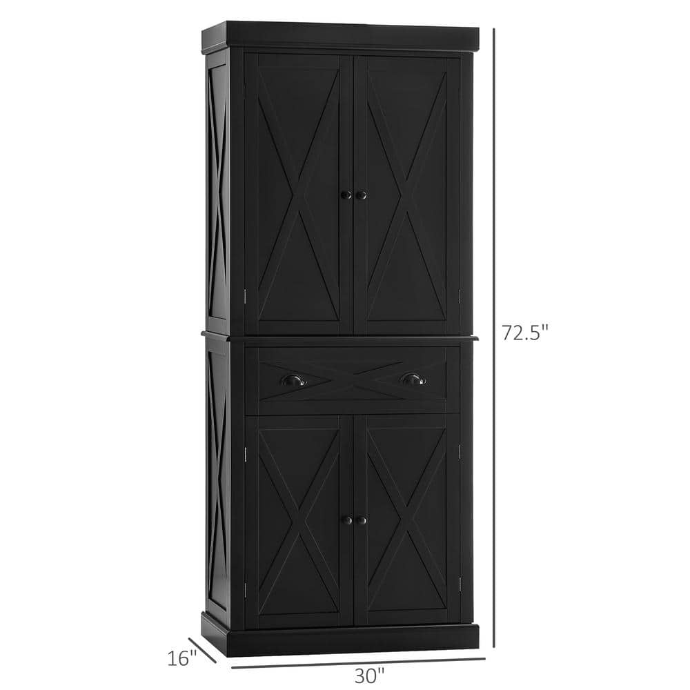Black Freestanding Farmhouse Kitchen Pantry Cabinet with Adjustable Shelves