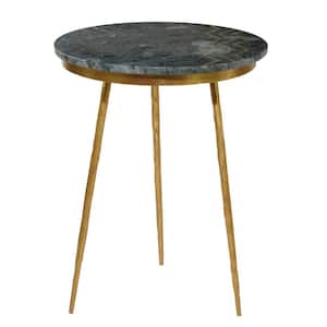 16 in. Gold Medium Round Marble End Accent Table with Black Marble Top