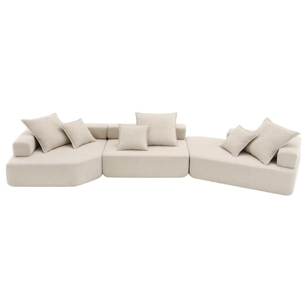 Polibi 156 in. Square Arm Fabric Rectangle Sofa with 3 Pcs Free Combination in. Beige