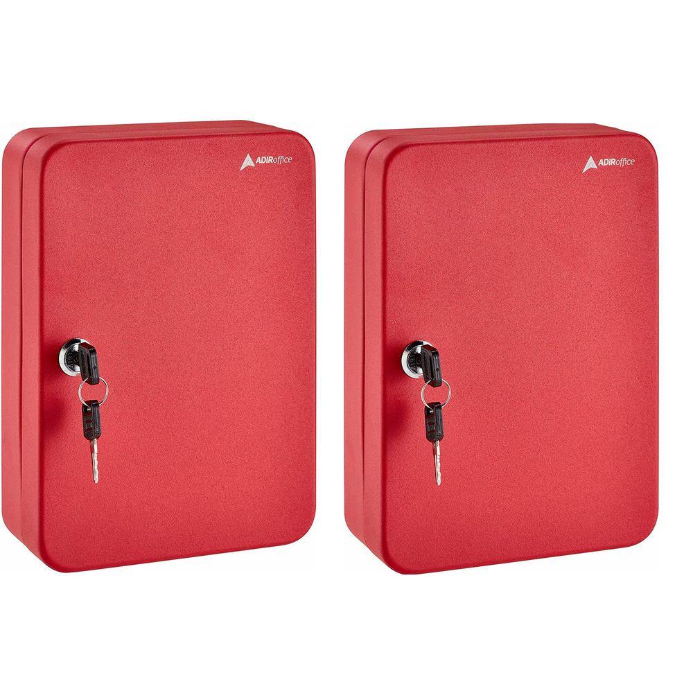 48 Key Steel Secure Cabinet with Key Lock, Red (2-Pack)