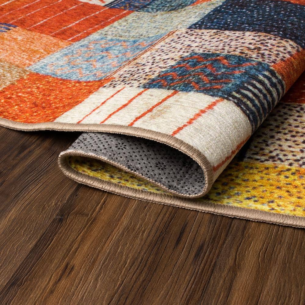 Multicolor 5' x 7' Synthetic Flat Woven Patchwork Rug