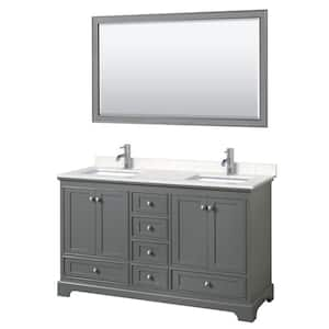 Deborah 60 in.W x 22 in.D Double Vanity in Dark Gray w/Cultured Marble Vanity Top in Light-Vein Carrara w/Basins &Mirror