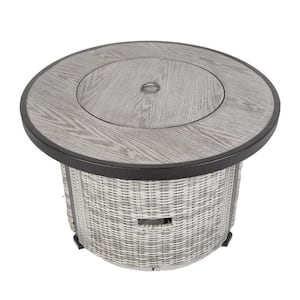 Grey 36 in. 50000BTU Outdoor Round Propane Fire Pit Table 50000BTU with Lid and Lava Rock, Grey Rattan