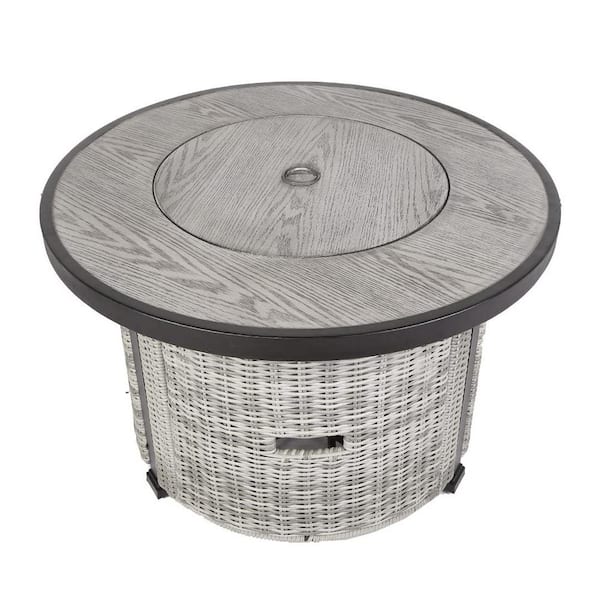 Hooure Grey 36 in. 50000BTU Outdoor Round Propane Fire Pit Table 50000BTU with Lid and Lava Rock, Grey Rattan