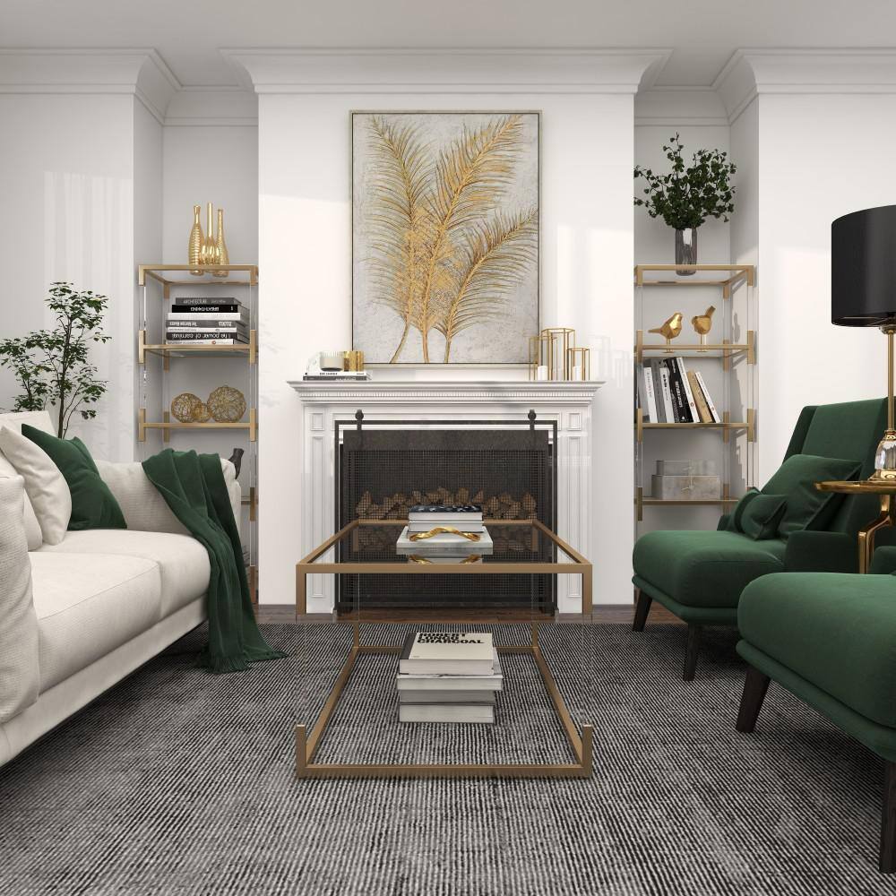 Large Gold and White Botanical Canvas Framed Wall Art