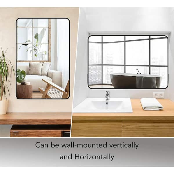 Unbranded 24 in. W x 32 in. H Rectangular Framed Wall Mount Bathroom Vanity Mirror in Black