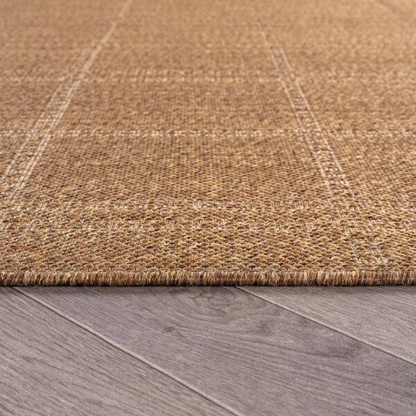 Plaid Sand/Natural Easy-Care Jute-Style Indoor/Outdoor Flat Woven 2 ft. 3 in. x 8 ft. Sand Area Rug