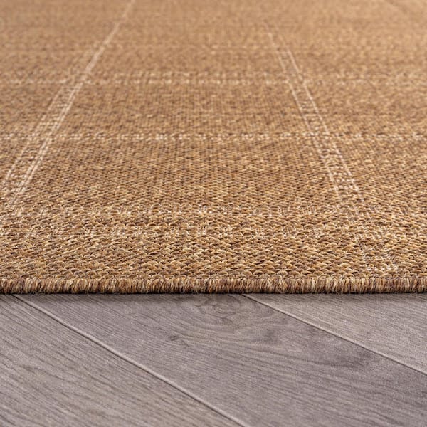 Plaid Sand/Natural Easy-Care Jute-Style Indoor/Outdoor Flat Woven 9 ft. x 12 ft. Sand Area Rug