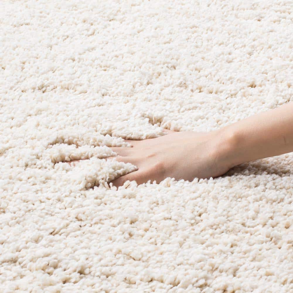 Ivory 8' x 10' Reversible Solid Shag Synthetic Rug