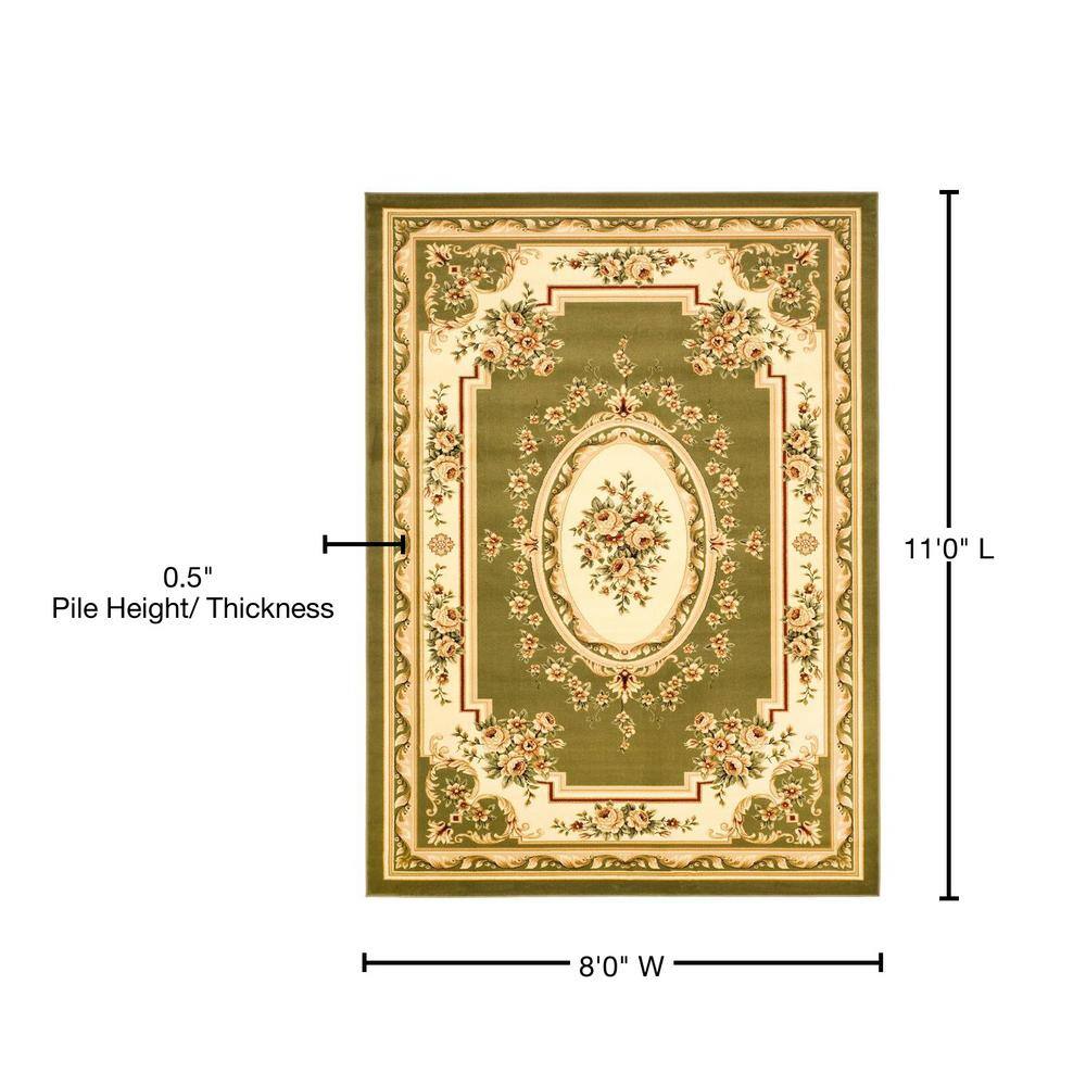 Sage and Ivory Floral Rectangular Area Rug, 8' x 11'
