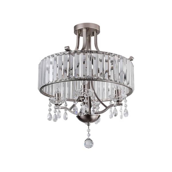 Maxax Jackson 16.5 in. 4-Light Classic Glam Nickel Flush Mount with Crystal Pendant Accent
