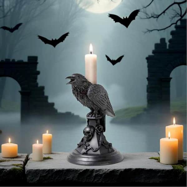 Black Gothic Crow Candle Holder-Resin Ornament for Halloween