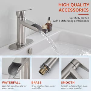 Waterfall Single Handle Single Hole Farmhouse Bathroom Faucet Bathroom Drip-Free Vanity RV Sink Faucet in Brushed Nickel