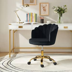 Rebeca Black Swivel Velvet Task Chair with Tufted Back