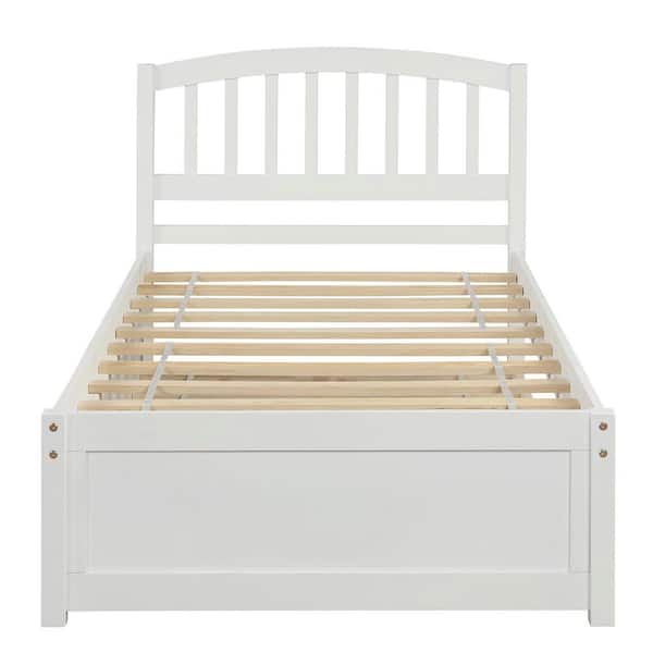 White Wood Frame Twin Size Platform Bed with Trundle