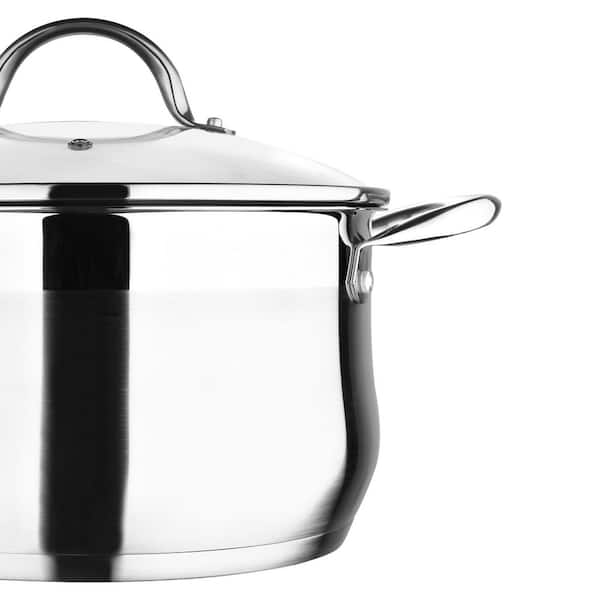 BERGNER Small 2.6 qt. Stainless Steel Soup Pot with Tempered Glass Lid and  Steamer Insert BGUS10127STS - The Home Depot