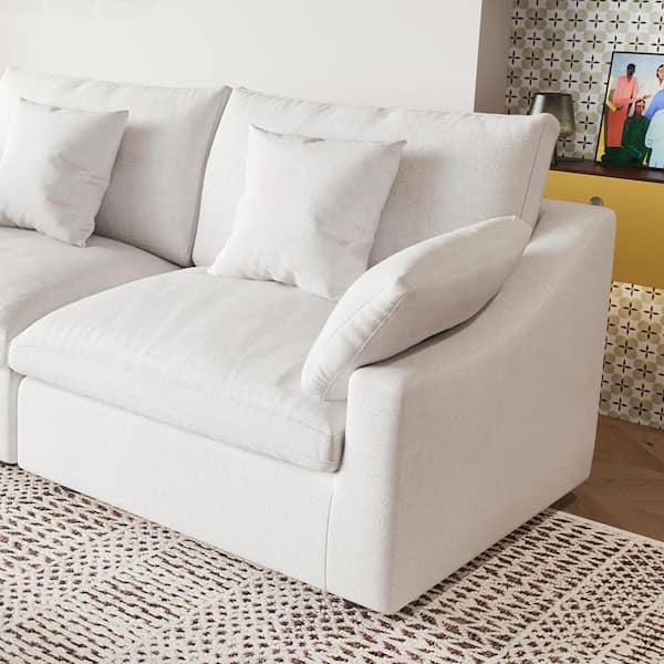 Magic Home Modern 41 in. Flared Arm Linen Upholstered Cloud Couch Sectional 1-Seat Down Filled Sofa in White (L Side Modular)