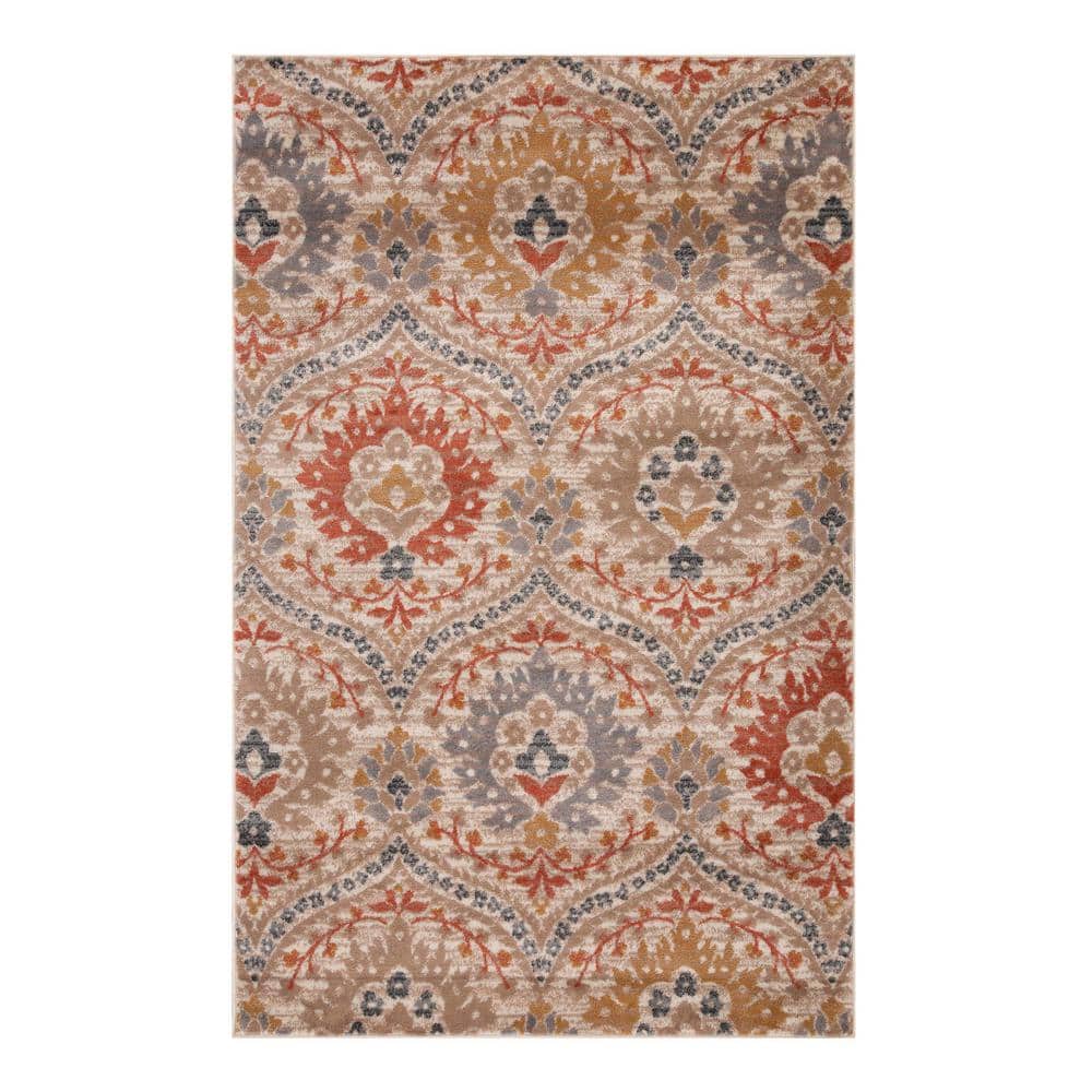 SUPERIOR Augusta Ginger 4 ft. x 6 ft. Oriental Floral NonSlip Area Rug