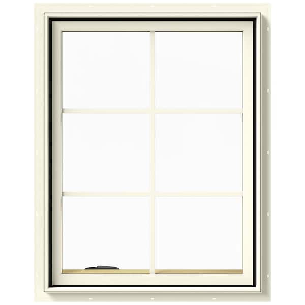 JELD-WEN 28 in. x 36 in. W-2500 Series Cream Painted Clad Wood Left-Handed Casement Window with Colonial Grids/Grilles