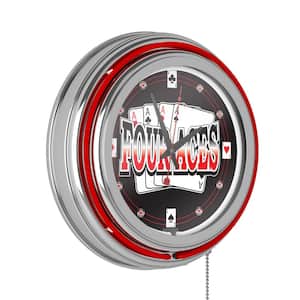 Four Aces Red Logo Lighted Analog Neon Clock