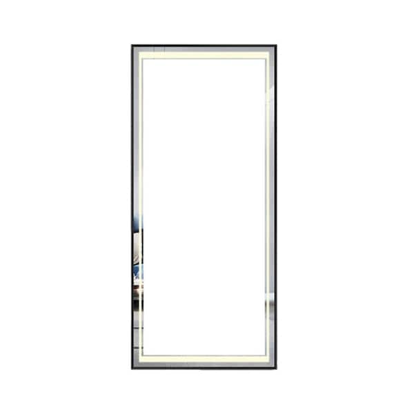 Adrinfly 24 in. W x 65 in. H Rectangle Aluminum Frame Wall Mount Bathroom Vanity Mirror with Intelligent LED Light in Black