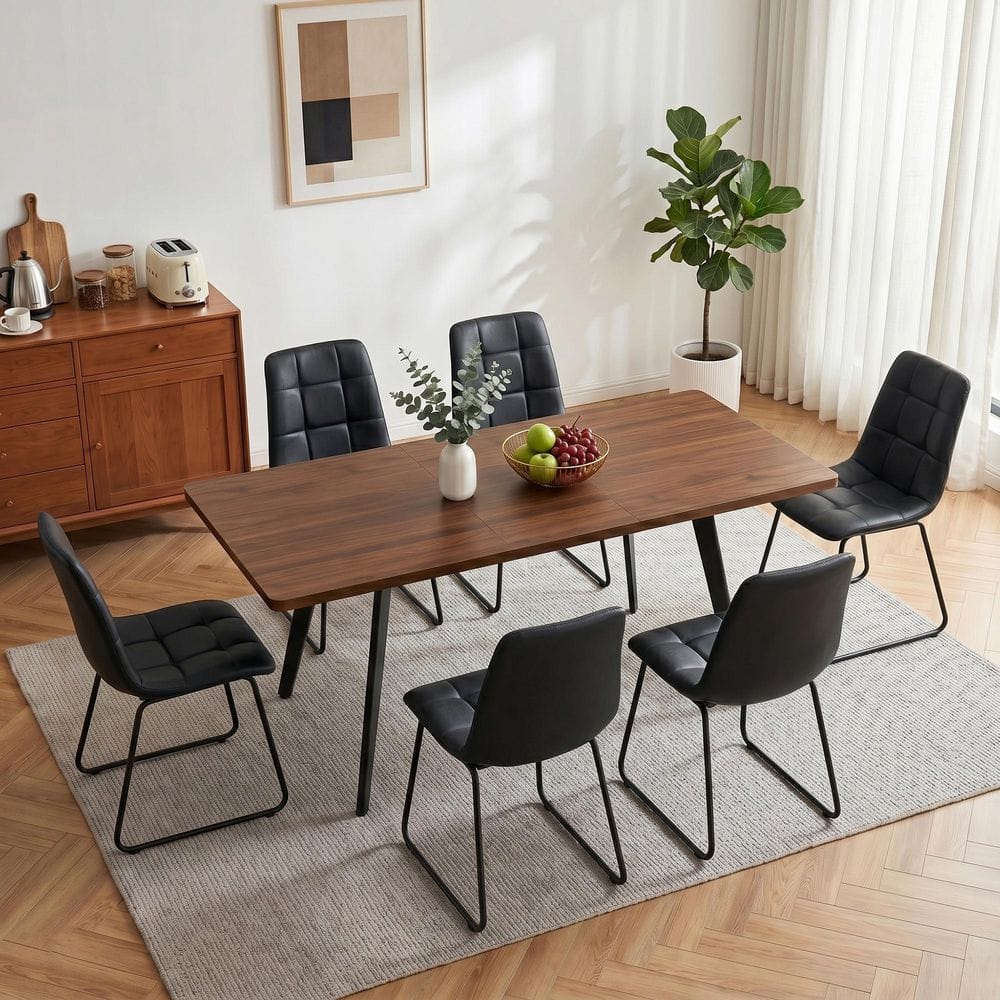 7-Piece Set Black Chairs and Walnut Rectangular Dining Table, Dining Table Set, Dining Room Set with 6 Chairs price history on PriceWatchPro