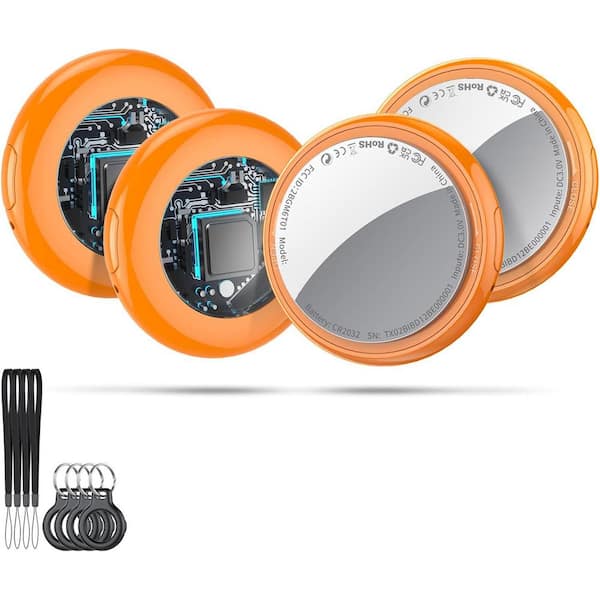 EKIEUDL Bluetooth Tracker Smart Tag with Protective Case for Apple Find My iOS Key Finder Item Locator Orange 4-Pack
