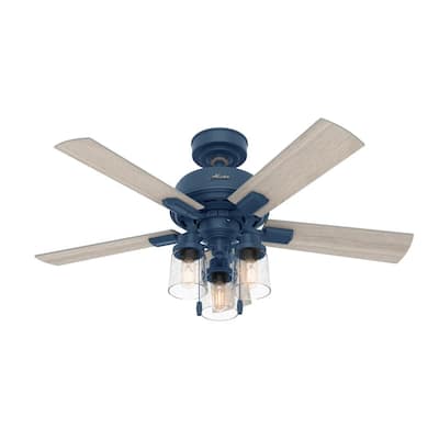 Hunter Hartland 52 In Low Profile Led Indoor Indigo Blue Ceiling Fan With Light Kit 50312 Hunter Hartland 52 In Low Profile Led, Farmhouse Kitchen Ceiling Fan With Light