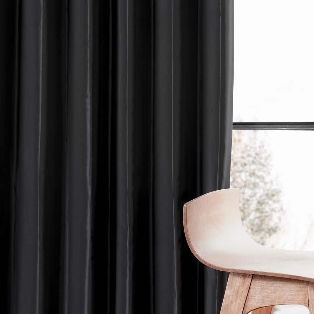 Black 120-Inch Blackout Faux Silk Curtain Panel