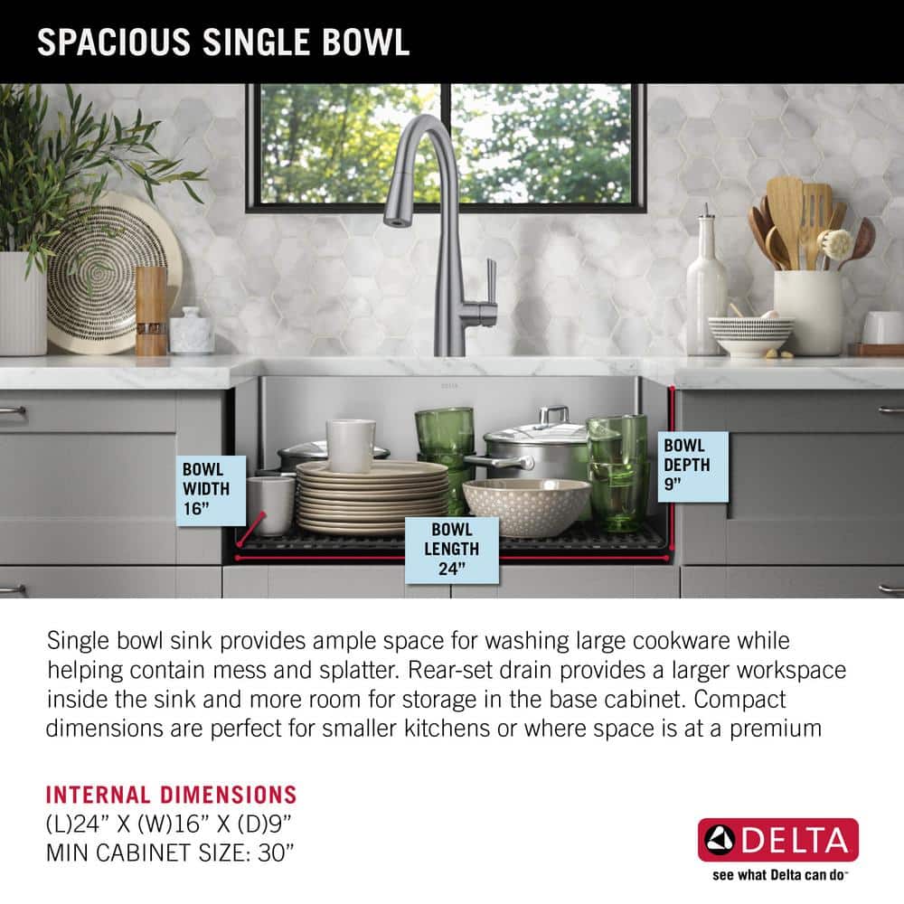 26" Satin Stainless Steel Undermount Single Bowl Kitchen Sink