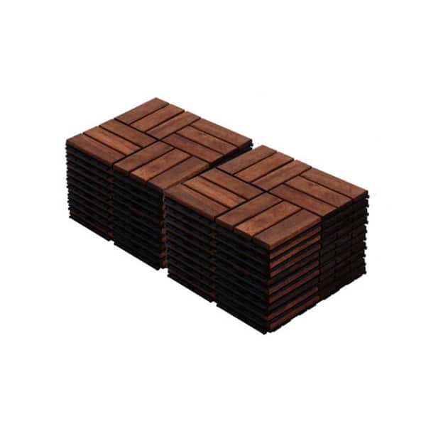 Afoxsos 12 in. x 12 in. Square Acacia Wood Interlocking Flooring Tiles (Pack of 20-Tiles)