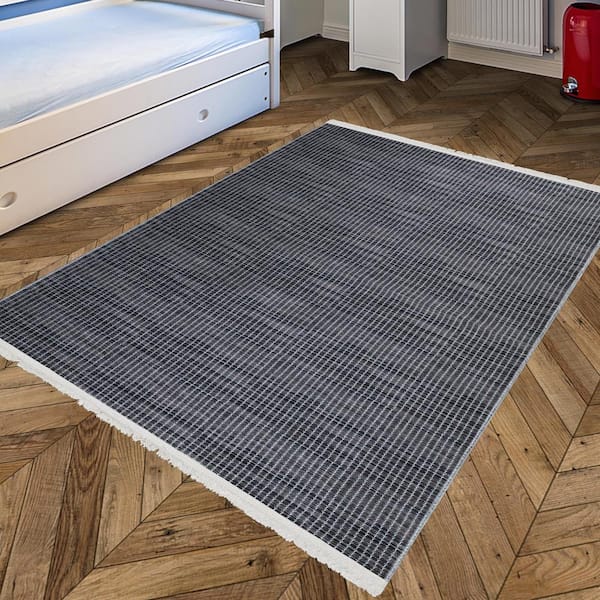 Ottomanson Non Shedding Washable Wrinkle-free Cotton Flatweave Solid 4x6  Indoor Area Rug, 4 ft. x 6 ft., Brown/Charcoal MIL7308-4X6 - The Home Depot