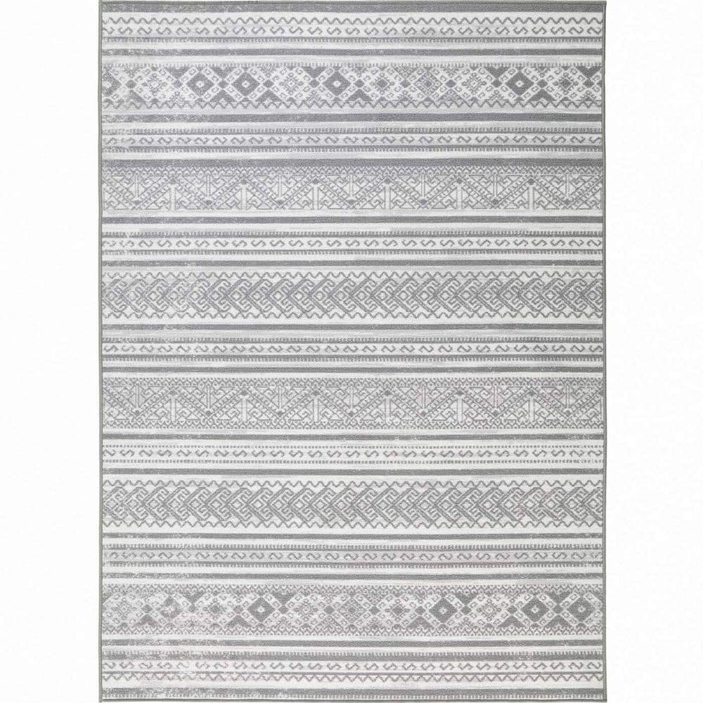 Light Gray Polypropylene 6 ft. 7 in. x 9 ft. Geometric Indoor Area Rug