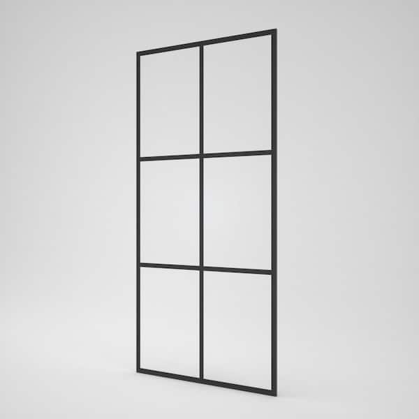 Hilma 34 in. W x 72 in. H Fixed Framed Shower Door in Matte Black Finish with Patterned Glass