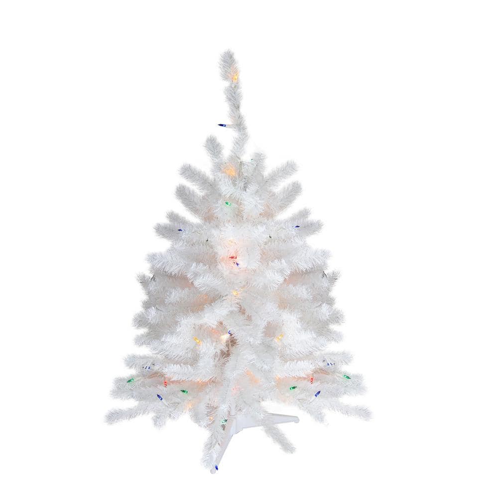Northlight 3 Ft Pre Lit Snow White Artificial Christmas Tree Multi Lights 32913245 The Home Depot