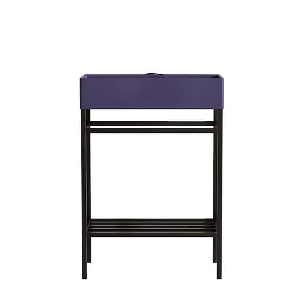 Baye 23.62 in. Bathroom Ceramic Single Console Sink in Purple with Black Metal Leg