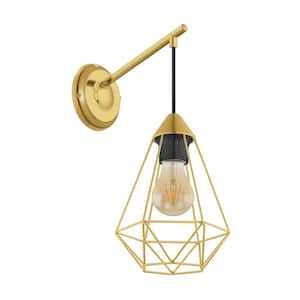 Tarbes 10.8 in. W x 14.75 in. H 1-Light Brushed Brass Open Frame Geometric Wall Sconce
