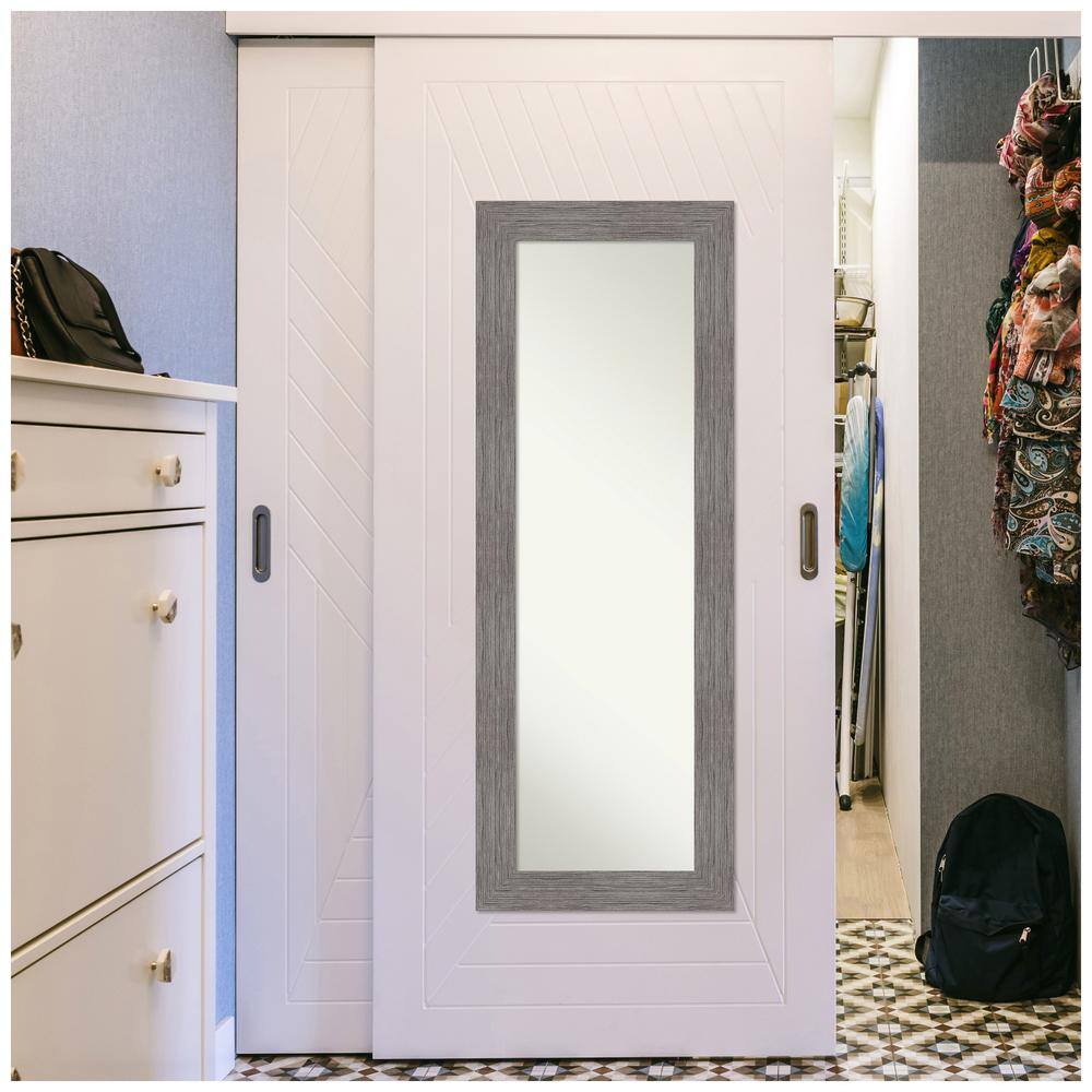 Silver Full Length Bathroom Mirror with Pinstripe Plank Frame